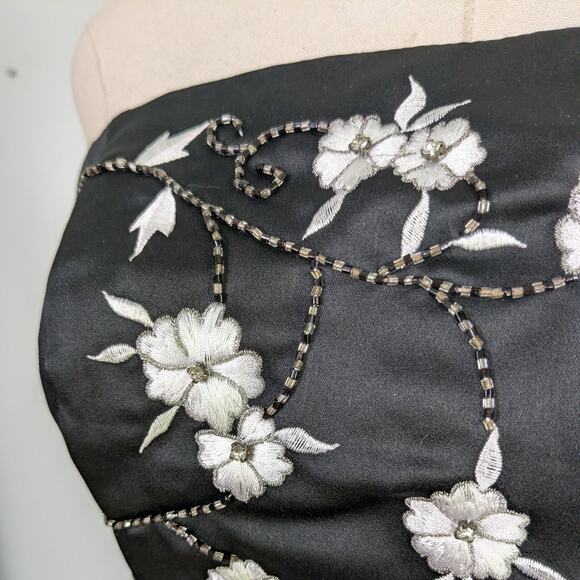 Vintage Prom Dress Maxi Gown 8 Black White 90s Y2K Goth Glam Floral Strapless - Picture 4 of 13